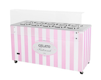 Dystrybutor do lodów | witryna do lodów | konserwator | retro | 10 tub | okrągłe kuwety | 1503x670x895 mm | GELATO POZETTI 10 PINK