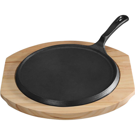 Patelnia żeliwna z podstawą drewnianą, rant niski, Ø 255 mm