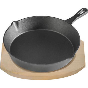 Patelnia żeliwna z podstawą drewnianą, Ø 255 mm