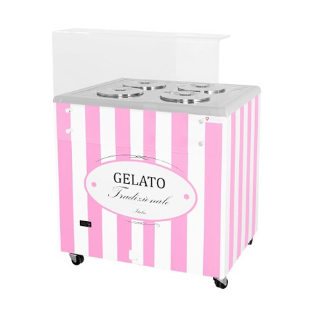 Dystrybutor do lodów | witryna do lodów | konserwator | retro | 4 tub | okrągłe kuwety | 843x670x895 mm | GELATO POZETTI 4 PINK