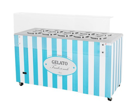 Dystrybutor do lodów | witryna do lodów | konserwator | retro | 10 tub | okrągłe kuwety | 1503x670x895 mm | GELATO POZETTI 10 BLUE