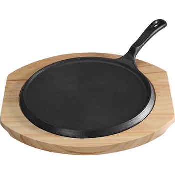 Patelnia żeliwna z podstawą drewnianą, rant niski, Ø 255 mm