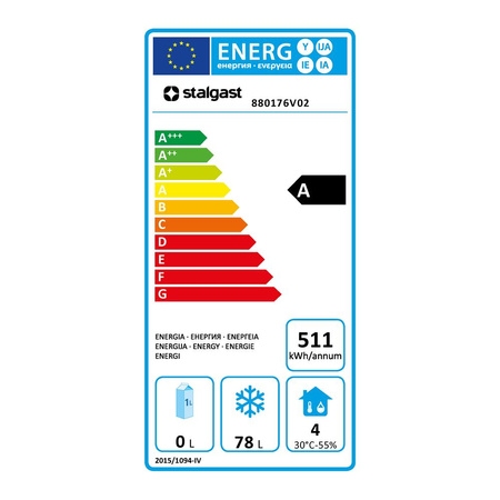 Szafa mroźnicza ze stali nierdzewnej, wnętrze z ABS, V 129 l