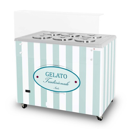 Dystrybutor do lodów | witryna do lodów | konserwator | retro | 6 tub | okrągłe kuwety | 1063x670x895 mm | GELATO POZETTI 6 PASTEL BLUE